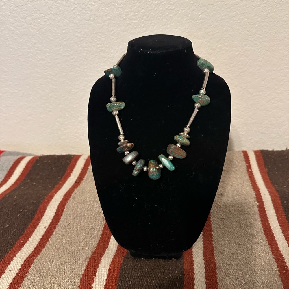 Hand Crafted Rare Russian Chrysocolla and Sterling Silver Necklace very heavy - Picture 1 of 3